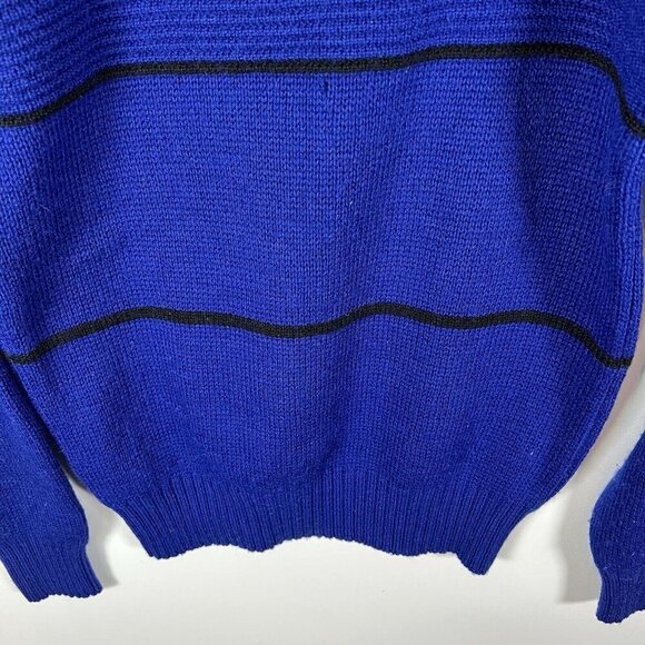 Yves Saint Laurent Sweater Mens Size Small Blue Black Striped 100% Wool vintage - Picture 4 of 8